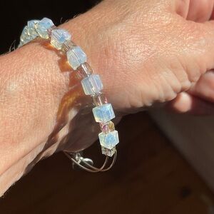 Alex and Ani Iridescent Swarovski Crystal Beaded Bangle in Silver Tone.  EUC